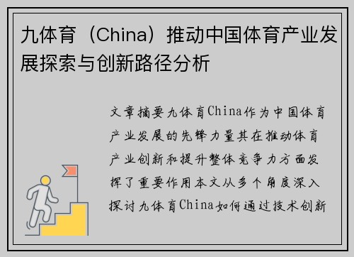 九体育（China）推动中国体育产业发展探索与创新路径分析
