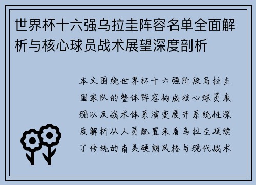 世界杯十六强乌拉圭阵容名单全面解析与核心球员战术展望深度剖析